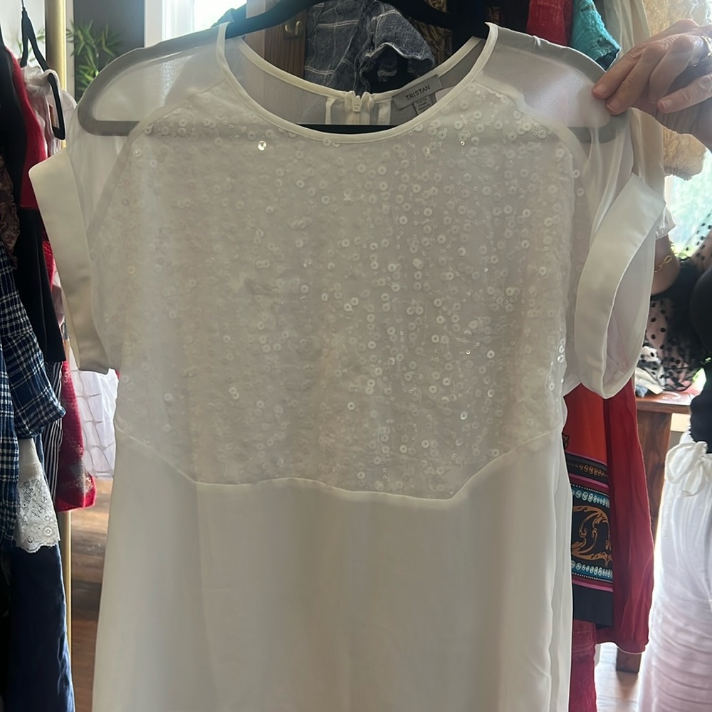 # 195 Elegant White Sequin Top